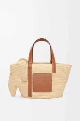 ラフィアとカーフスキンを使用した「Elephantバスケット」