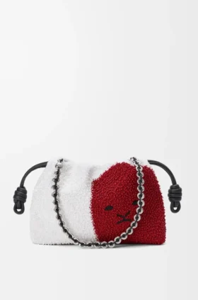 ビーズ付きキャンバスとカーフスキン製 ミディアム ライオンビーズ Flamenco Purse