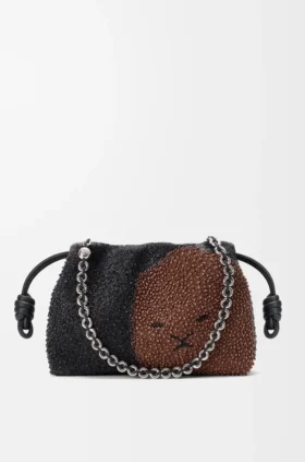 ビーズ付きキャンバスとカーフスキン製 ミディアム ライオンビーズ Flamenco Purse