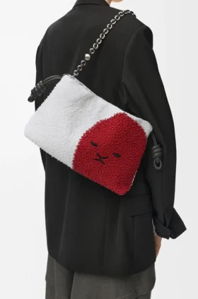 ビーズ付きキャンバスとカーフスキン製 ミディアム ライオンビーズ Flamenco Purse