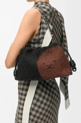 ビーズ付きキャンバスとカーフスキン製 ミディアム ライオンビーズ Flamenco Purse
