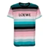 メンズ loewe コットンストライプ 刺繍ロゴ 半袖 Tシャツ H6109950Pc-9990