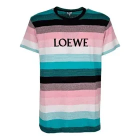 メンズ loewe コットンストライプ 刺繍ロゴ 半袖 Tシャツ H6109950Pc-9990