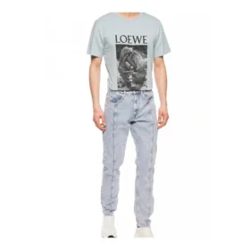 メンズ loewe ケン・ヘイマン プリントコットン半袖 Tシャツ ピンク・ブルー H6109980Pc-6410