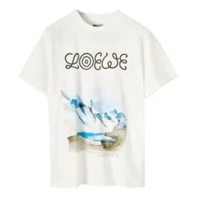 メンズ loewe ホワイト スノー マウンテン プリント 半袖 Tシャツ ホワイト H6299983Pc-2100