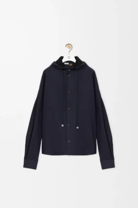 コットンとリネンのフード付きシャツ