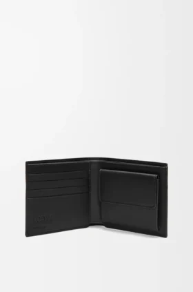 サテン仕上げのカーフスキン製二つ折り財布